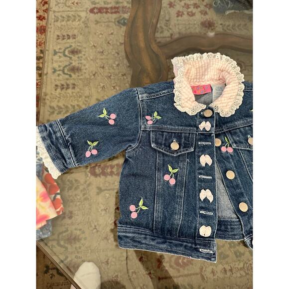 Vintage Cradle Togs kids Blue cherry Embroidered jean Denim Jacket Size 9M - Picture 3 of 6